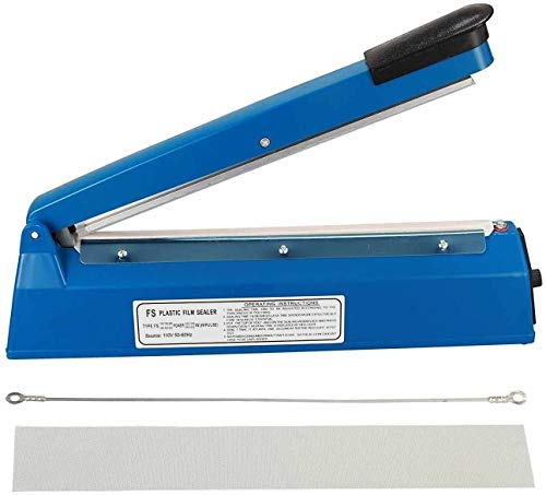 Heat Sealer, Impulse Plastic Bag Sealer, Manual Seal Food Packing Machine, Heat Sealing Applicable & 1 Extra Replace Element Grip, Metal/ABS,for Plastic Bags PE PP Bags (blue-200mm)