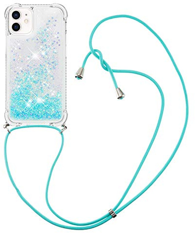 MRSTER Handykette Kompatibel mit iPhone 12 Pro Max, Glitzer Flüssig Bewegende Treibsand Handyhülle mit Necklace mask Lanyard Schutzhülle für iPhone 12 Pro Max 6.7”. LP Star Blue