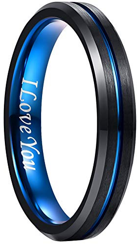 NUNCAD Tungsten Carbide Band for Men 4mm Black and Blue Wedding Ring Matte Finish Size 5