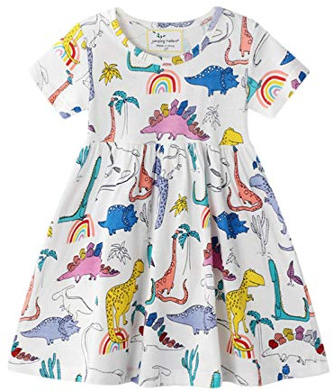 Vestito Bambina in Cotone Manica Lunga e Corta con Stampa di Animali Striscia Cartoon Abito T-Shirt Vestitos Bambina