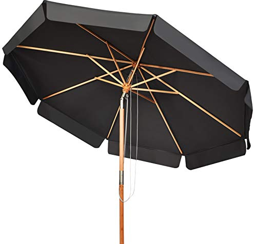 GIANTEX 300cm Sonnenschirm, Holz-Sonnenschirm, Marktschirm, Gartenschirm, Terrassenschirm Rund UV50+, neigbar und knickbar, Sonnenschutz für Garten, Balkon, Terrasse (Schwarz)