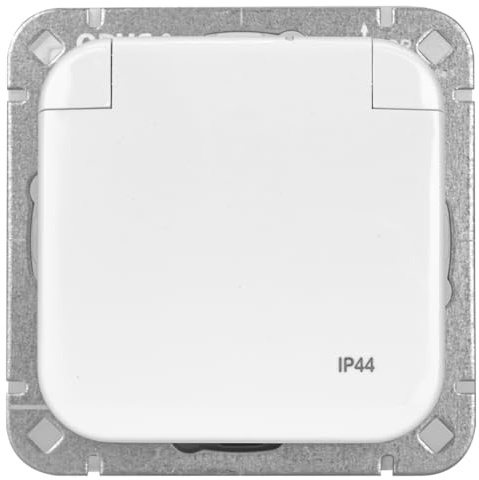 OPUS® 1 toma de contacto a tierra Premium con tapa abatible IP 44 color blanco alpino