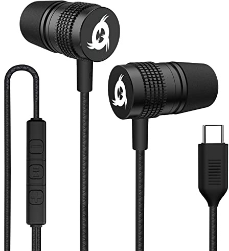 KLIM F1 - Auriculares con Cable y micrófono + Calidad de Audio excelente + Diseño Duradero con 5 años de garantía + Cómodas Almohadillas de Espuma + Cascos USB-C para móvil + Novedad