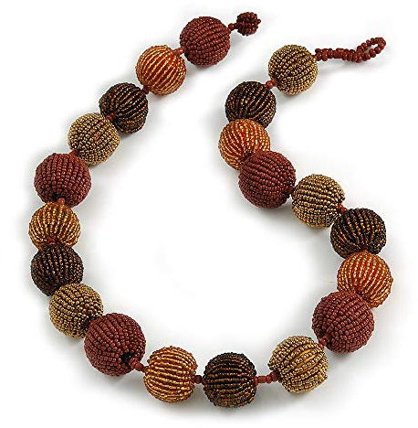Avalaya - Collar con perlas de cristal marrón y bronce (57 cm, cristal)