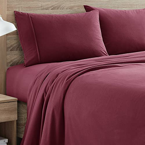 Flannel Sheets Warm and Cozy Deep Pocket Breathable All Season Bedding Set with Fitted, Flat and Pillowcases, Queen, Burgundy Red