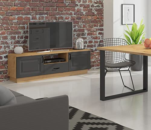 Kuechen-preisbombe Lowboard TV-Board Stilo 150 cm Esszimmer Landhaus Grau Eiche Artisan Sideboard