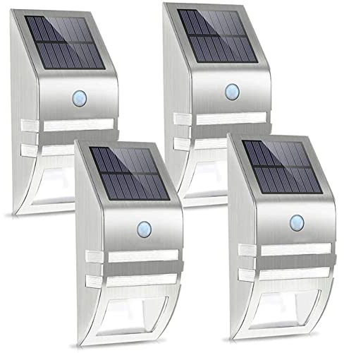 Solarlampen für Außen mit Bewegungsmelder LED Solar Wandleuchten Edelstahl Außenbeleuchtung IP65 Wasserdicht Solarleuchten Aussenleuchte Wandlampen für Garten Haustür Garage Pfad Zaun,4pc