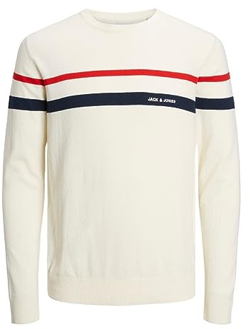 Jack & Jones Jjemil Maglia a Righe Girocollo Maglione Lavorato, Cloud Dancer, S Uomo