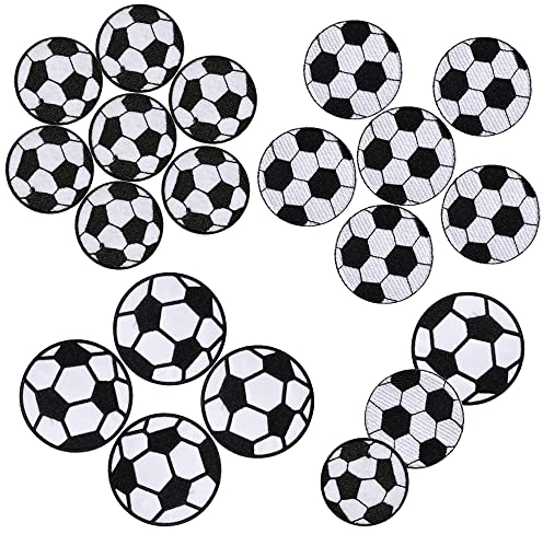 Dtoterul Fußball-Stickerei-Flicken zum Aufbügeln, für Jeans, Rucksäcke, Schals, Socken (3 Größen), Weiß, 20 Stück