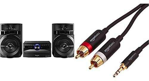 Panasonic SCUX100EK Home Audio Mini System Microcadena Color Negro & Amazon Basics - Cable Adaptador (3,5 mm a 2 machos RCA, 1,2 m)