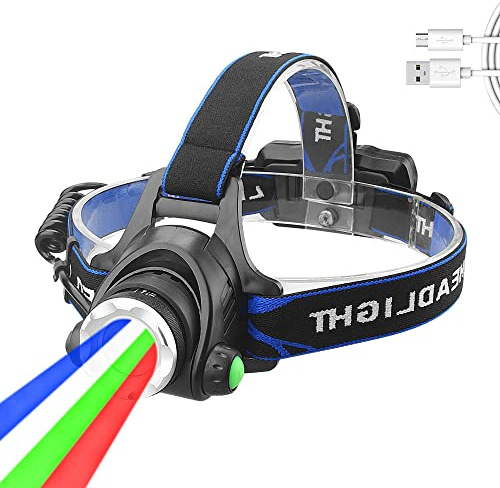WESLITE Stirnlampe Farbiges Licht 4 in 1, 4 Farben Stirnlampe LED Aufladbar mit Rot Grün Weiß Blaues Licht, 800 Lumen Zoombare Outdoor Kopflampe Farbe für Lichtmalerei, Fotografie, Camping, Angeln