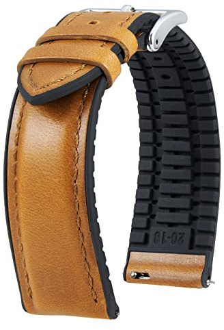 BINLUN Bracelet Montre en Cuir 22mm 21mm 20mm 19mm 18mm 16mm 14mm Cuir Ciré à l'huile et Silicone Hybrid Bracelets de Montre à Dégagement Rapide pour Homme Femme(18mm,Marron Clair Boucle Argent)