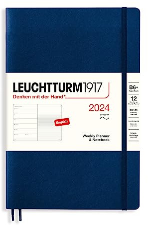 LEUCHTTURM1917 367810 Wochenkalender & Notizbuch Softcover Paperback (B6+) 2024, 12 Monate, Marine, Englisch