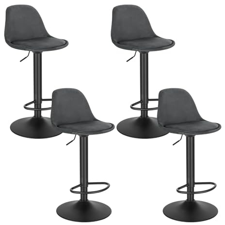 EUGAD Barhocker 4er Set, für Bar Küchen & Esszimmer, 360° drehbarer höhenverstellbar, Barstuhl mit Rückenlehne Fußstütze, aus Samt, Dunkelgrau
