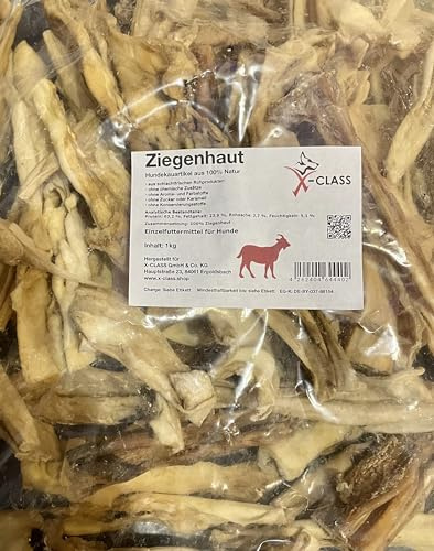 Ziegenhaut, getrocknet, 1kg, Naturkauartikel für Hunde, frei von jeglichen Zusatzstoffen,