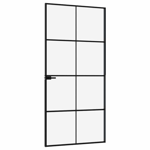Homgoday Puerta interior negra, 93 x 201,5 cm, cristal templado, aluminio fino, puerta de entrada, puerta exterior para exteriores, jardín, terraza