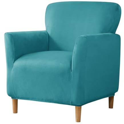 Samt Sesselbezug Stretch Sesselüberwurf überzug für Sessel Mit Elastischem Boden Sofa Überwürfe für Sessel Clubsessel Stuhl Sesselhusse für Hunde Katzen (Türkisblau)
