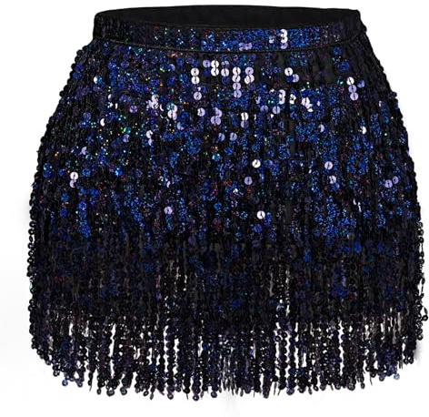 Jupe à paillettes pour femme - Costume de danse du ventre - Mini jupe de cowgirl - Robe de danse rave - Costume pour femme et fille, Noir , M