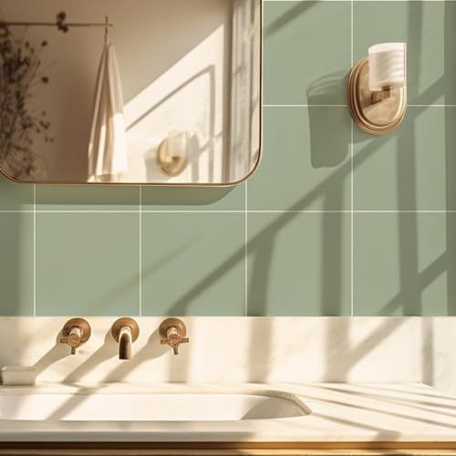 Alwayspon Fliesenaufkleber, Salbeigrün, strukturiert, selbstklebend, zum Aufkleben auf Fliesen, Transferaufkleber für Badezimmer, Küche, Spritzschutz, abziehen und aufkleben, selbstklebender