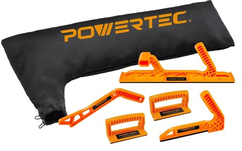 POWERTEC 72039 Table Saw Dust Collector Bag Fits 10 Tablesaws w/ 2.5 Dust Port and Deluxe Safety Push Block & Push Stick 5-pc Set for Router Tables, Band Saws & Jointers, Hand Protection
