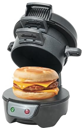 DMD Collective - Electric Breakfast Sandwich Maker, Muffin Maker & Grilled Sandwich Toastie Maker - With Egg Cooker Ring, Easy to Clean Non-Stick Cooking Plates, English Muffin Maker 600W