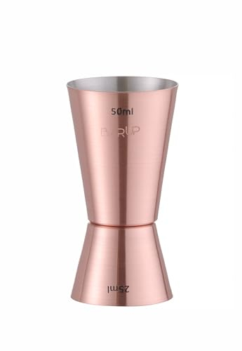 HENDI Jigger cocktail doppio 25/50ml, BarUp, misurino per bevande da barista professionale, dosatore per bar, barman, ø42x(H)86mm, acciaio inox placcato rame