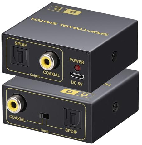 Optical-to-Coaxial OR Coaxial-to-Optical Digital Audio Converter, Bi-Directional Digital Coaxial to/from Optical Toslink SPDIF Converter/Repeate/splitterr,with 1 Optical ，1 coaxial Cable ，1 Power