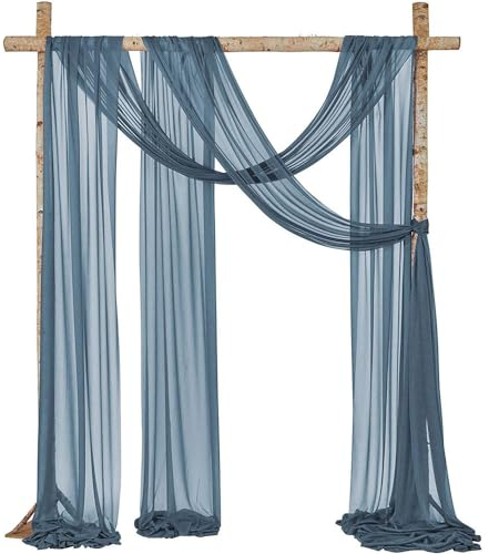 Mateju 2 Stück Chiffon Hochzeit Vorhang Hochzeitsbogen, Chiffon Tüll Stoff Querbehang Deko Gardinen Hintergrund Hintergrund für Dekoration Torbogen Zeremonie Geburtstag (75x600cm,Graublau)