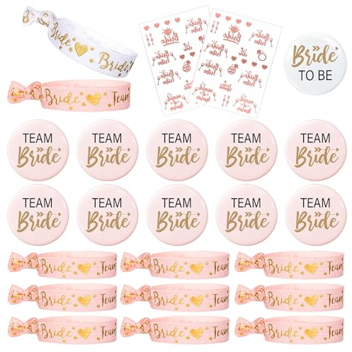 Suynauetev 24 Stücke Team Bride Set Buttons Junggesellinnenabschied Zubehör Armbänder Junggesellinnenabschied Goldene Tattoos G-072 jga accessoires