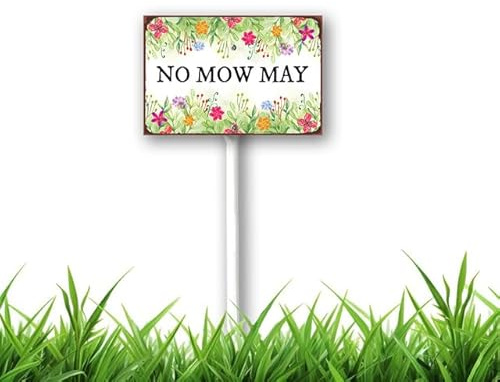 Geroclonup Cartello da giardino con paletto, in alluminio, multicolore, 30,5 x 20,3 cm, motivo: No Mow May