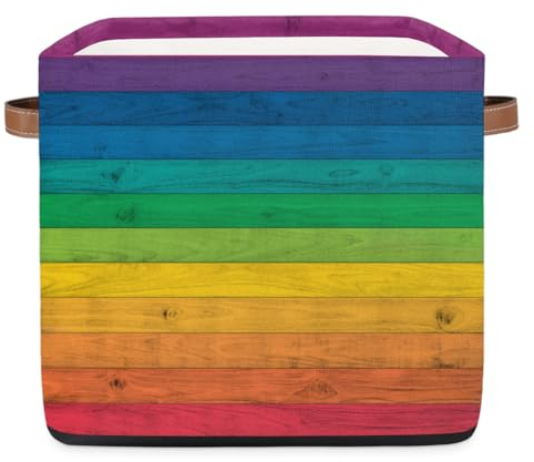 Faltbare Aufbewahrungswürfel aus Holz, Regenbogenfarben, großer Aufbewahrungskorb aus Stoff, Organizer für Kleidung, Büro, Wohnzimmer