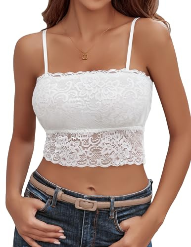 Avidlove Crop toppar för kvinnor sexig mesh spets genomskinlig camisole ärmlös topp sommar spets topp spaghettiband bustier bodysuit topp, Vit., XL
