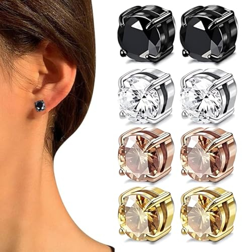 XPEX Boucle d'Oreille Aimantée Homme 6 Mm - 4 Paires Magnétiques Fausse Boucle