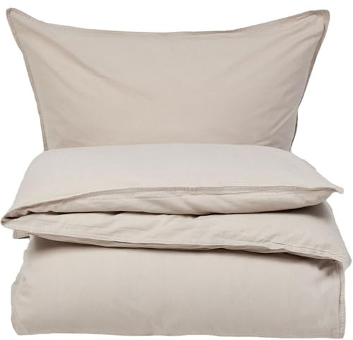 Knutzen Wohnen Bettwäsche 135x200 Baumwolle leinenfarbig - Stonewashed Leinen Optik - Baumwoll Bettwäsche mit Reißverschluss - Bettwäsche-Sets mit 1x Bettbezug 135x200 und 1x Kissenhülle 80x80