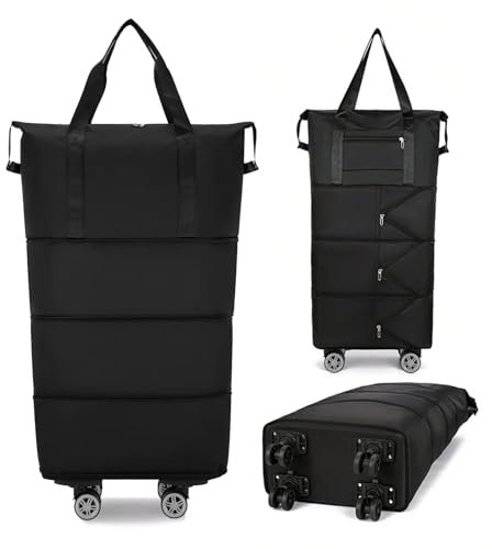 Reisetasche mit Rollen, 4 Lagen Faltbar wasserdichte Reisetasche mit großer Kapazität Erweiterbar Handgepäck mit Abnehmbar Rollen Damen Weekender Tasche Travel Handgepäck mit Nassfach für Sport Reisen