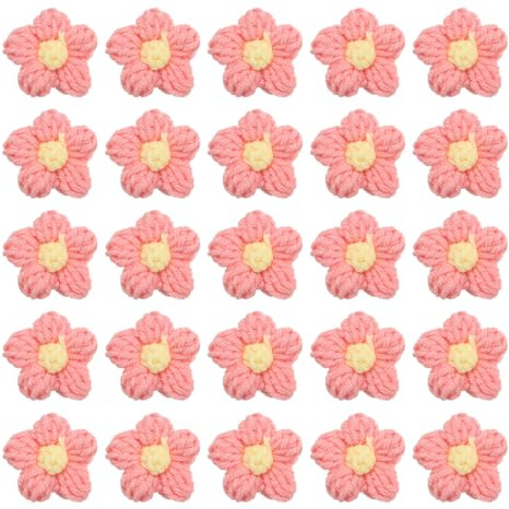 PATIKIL Fiori Uncinetto, 36Pz Fiori Applicare Lavori Cucito Fatti a Mano all'Uncinetto, Decorazioni per Capelli Fai da Te, Vestiti, Feste, Artigianali, Rosa/Giallo