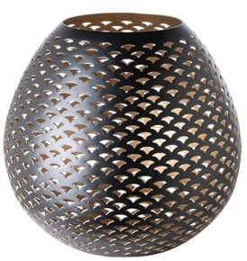 Fink PALERA, Windlicht ohne Glas, pulverbeschichtet, matt, schwarz, goldfarben, L. 24 cm, B. 24 cm, H. 22 cm
