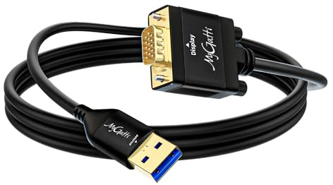 Mygatti USB 3.0 auf VGA AdapterKabel 2m,Für die erstmalige Verwendung ist die Installation eines Treibers erforderlich.Unidirektional Typ-A auf VGA,1080P Full HD für Fernseher,Projektor,Monitor