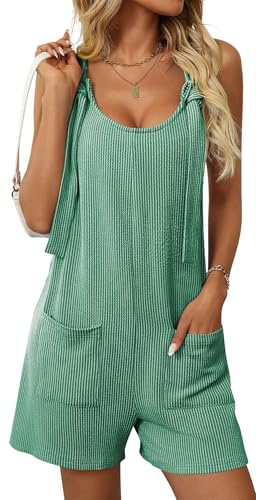 Adigau Women Summer Sleeveless Dungarees Womens Casual Jumpsuit Women's Wide Leg Baggy Jumpsuits Ladies Loose Striped Trousers Girls Holiday Shorts With Pockets Grass Green S