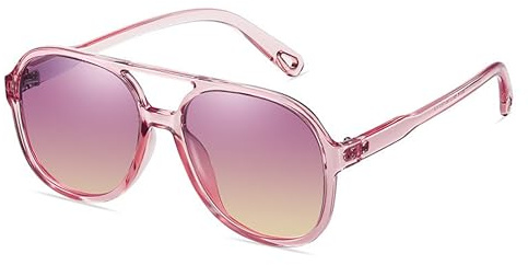 VueLux Retro 70er Sonnenbrille Gelb Getönte Brille Übergroß Ovale Brille für Damen Herren (Rosa)