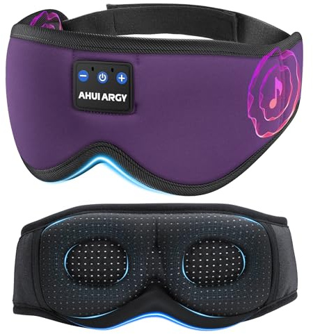 AHUIARGY Ice Silk Sleep Mask with Headphones, Sleep Headphones for Side Sleeper with 3D Cups, Bluetooth 5.4 Sleeping Eye Mask, Total Blackout Sleeping Headphones for Women Men(Purple)
