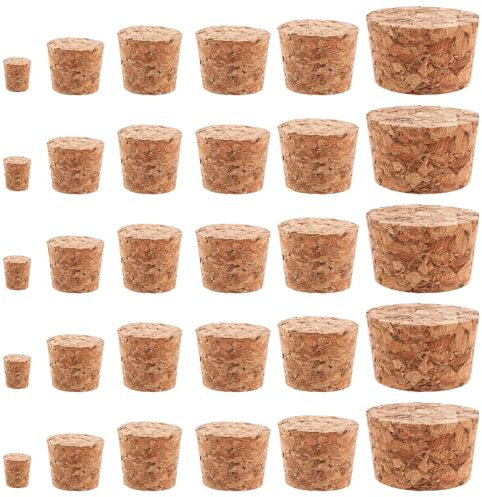 BOHUIZ 30 Stück Korken, 6 Größen Konische Korkstopfen Weinkorken Korken Zum Basteln für Weinbierflasche Dekorieren Kreativ DIY und Basteln
