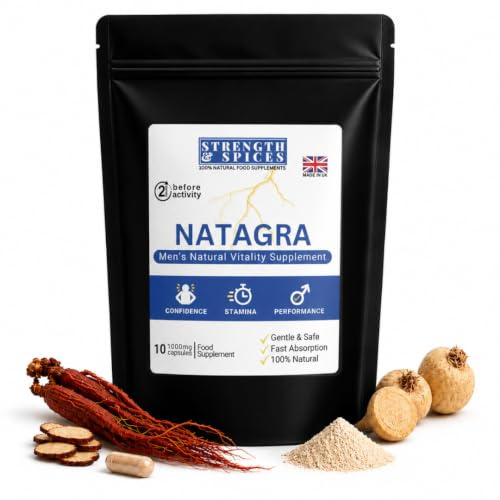 Natagra 1000mg Herbal Food Supplement for Men – Maca, Tribulus Terrestris & Korean Ginseng – Supports Energy & Well-Being – Vegan – UK Made – 10 Capsules