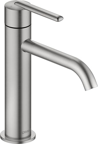 Duravit Balcoon Waschtischarmatur, Größe M (Auslauf Höhe 138 mm), energiesparende Waschbecken Armatur (FreshStart), wassersparender Wasserhahn Bad (MinusFlow), Bad Armatur, Edelstahl Gebürstet