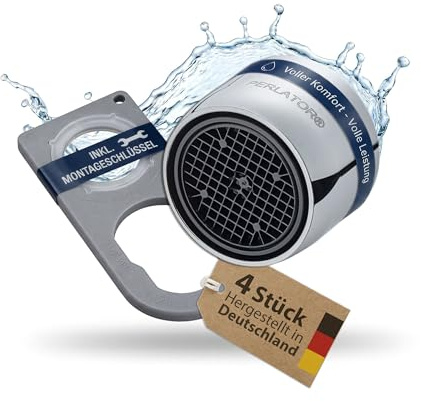 4 x M22 PERLATOR® Strahlregler inkl. Flachschlüssel ~ 15 l/min Original Perlator Wasserhahn Aufsatz für Armaturen mit Außengewinde