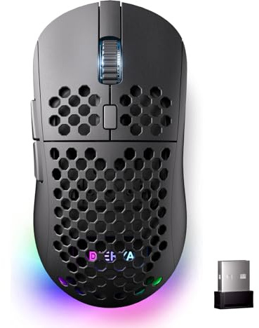 Dierya M1 Wireless Gaming Mouse, 24,000 DPI Optical Sensor, 90g Lightweight, 6 Programmable Buttons, RGB Lighting, 180H Battery Life, 2.4GHz/Bluetooth/USB-C Wired Mouse, Black