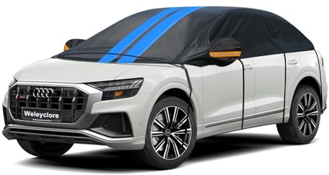 Weleyclore Half Top Car Cover Waterproof All Weather, Universal Outdoor Car Roof Cover for Ice and Snow, Side/Rear Window Frost Protection, Fit For SUV/4×4 and Estate YL (Up To 510 cm)