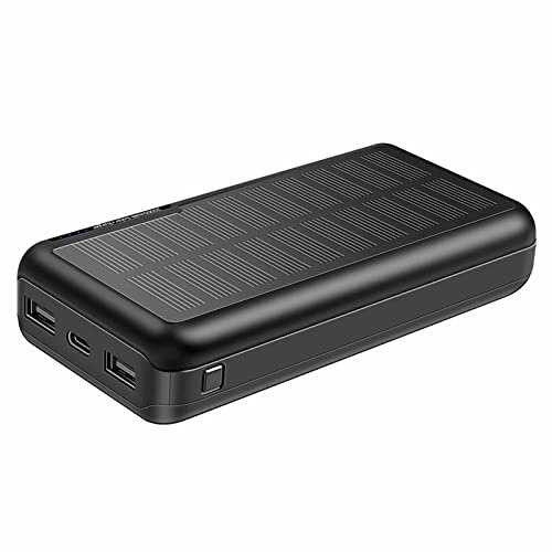 Power Bank, Solar Wireless, Caricabatterie portatile da 30000 mAh, ingresso e uscita USB C, con batteria per torcia compatibile, nero, 30000 mAh