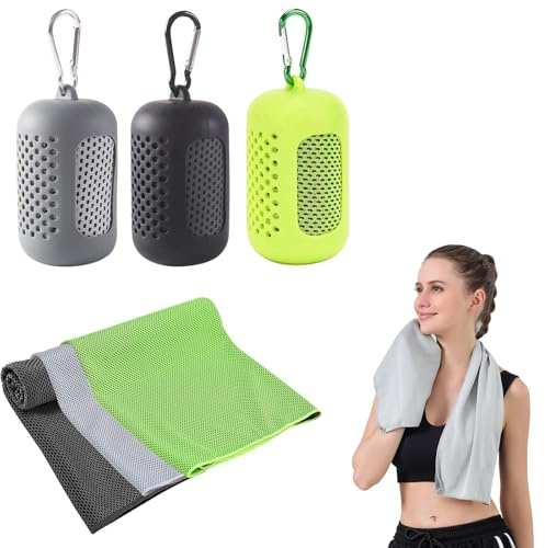 dogmoon Kühlende Handtücher, 3 Stück Schnelltrocknendes Sporthandtuch mit Tragbaren Silikonhüllen, Cooling Towel, Kühltücher Sporthandtuch Microfase für Fitness Outdoor Sports(30 x 90cm, 3 Farben)