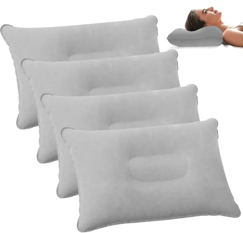 YWKJDDM Inflatable Pillows for Camping, 4Pcs Outdoor Travel Pillow, Portable Compressible Pillow, Ultralight Inflatable Pillow for Traveling Hiking Office Fishing(Gray)
